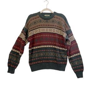 Vintage 1990s American Eagle Knit Crewneck Sweater / Striped / All Over Pattern